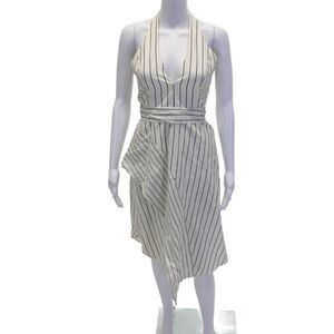 N/Nicholas Womens Cotton Halter Neck Striped Asymmetric Hem Dress White Size 2